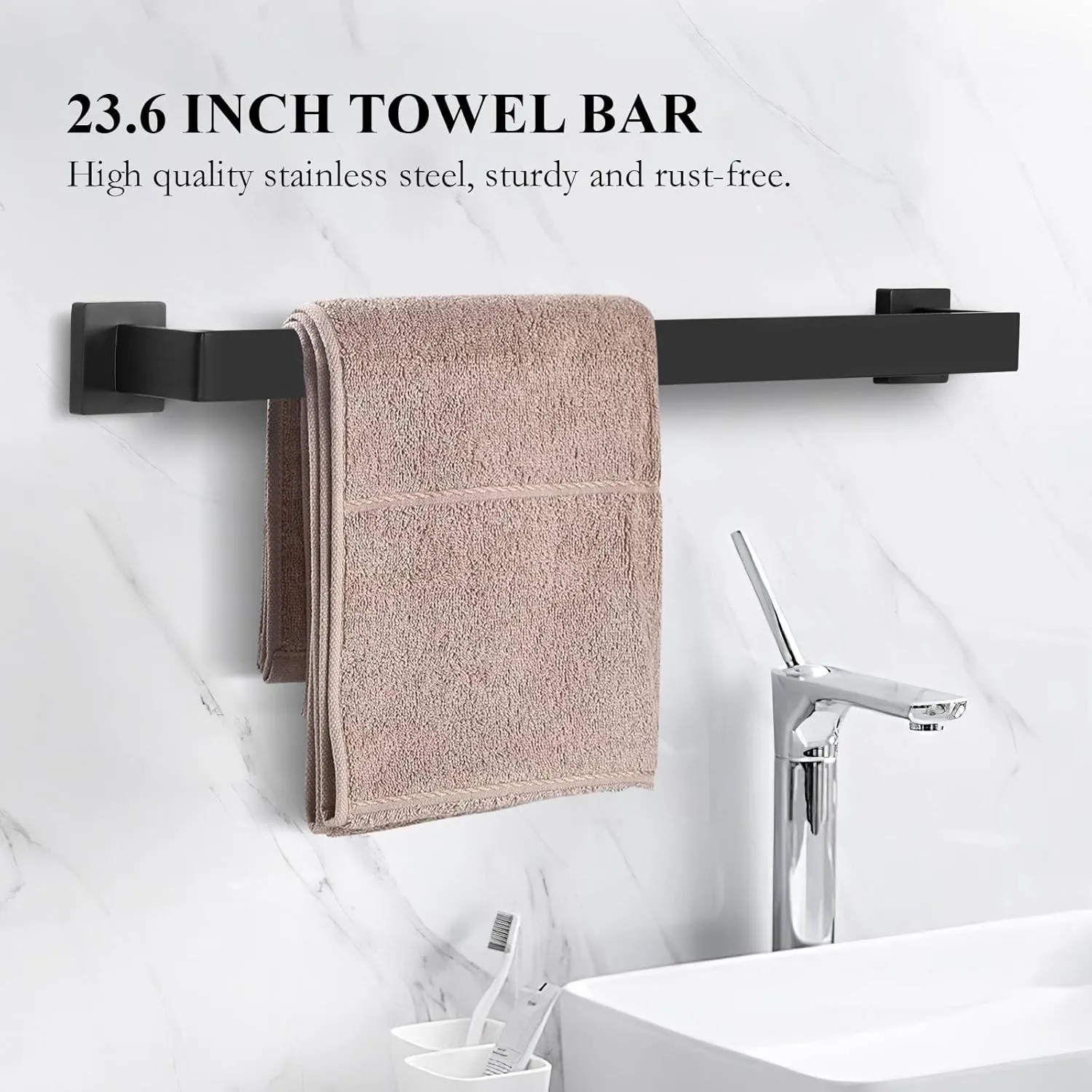 10-Piece Matte Black Bathroom Hardware Set Towel Bar Set for Bathroom Include 24 inch Towel Bar Towel Ring TP Holder Coat Hooks Stainless Steel Wall Mounted Towel Holder Set
