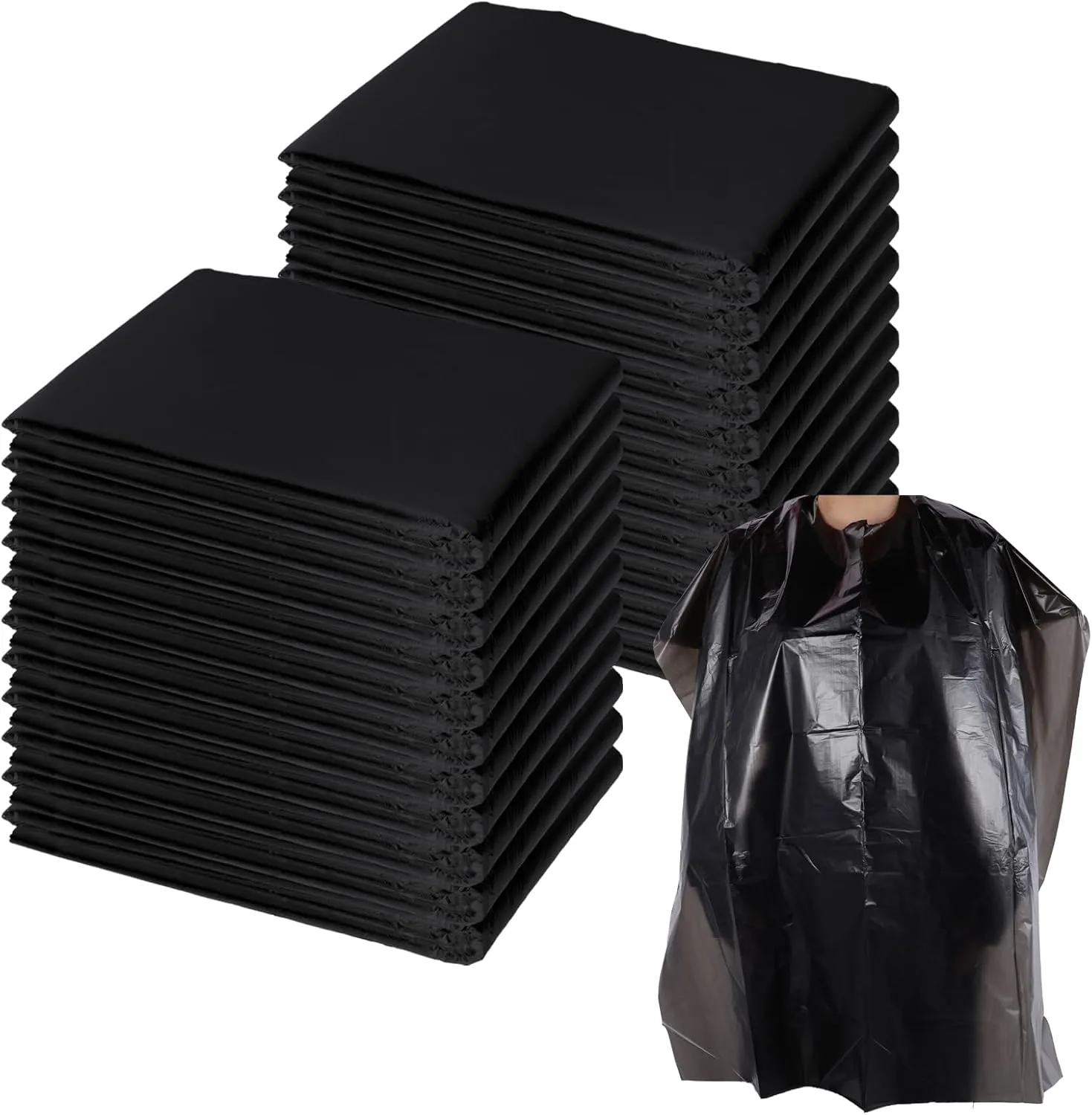 100 Pcs Disposable Salon Capes 36 x 51in Hair Cutting Cape Black Barber Cape for Hairstylist Hair Dye Perming Beauty Clients Shampoo