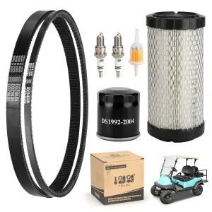 10L0L Golf Cart Tune Up Kit with Clutch Drive Belt & Starter Generator Belt,Spark Plugs for Club Car Precedent 2004-Up with FE350 Kawasaki Motor,1016203, 101916701