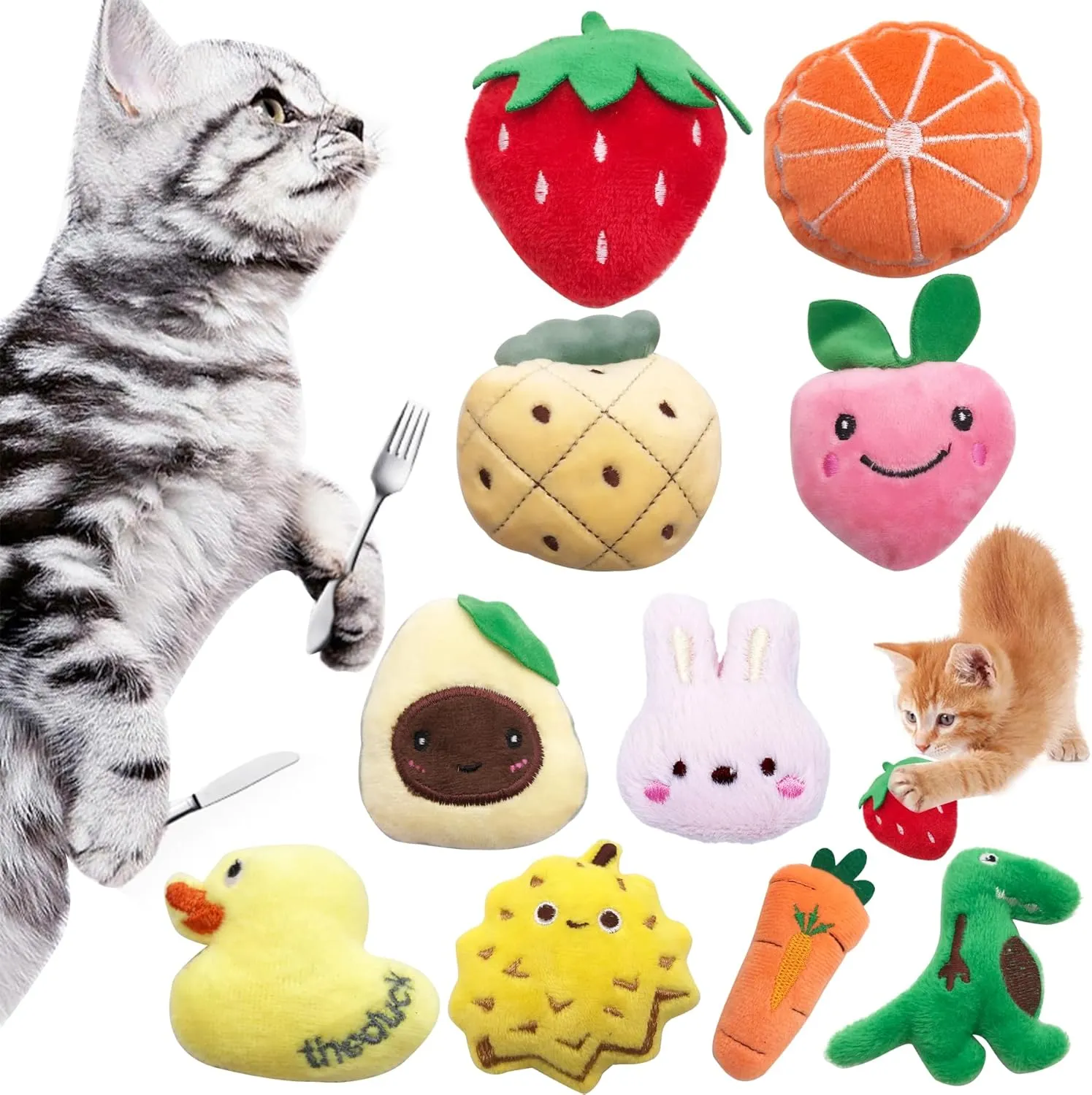 10pcs Cat Catnip Toys for Indoor Cats Interactive Plush Stuffed Kitten Chew Bite Kick Toys Kitty Playing Relieve Stress Cat Lovers Gifts