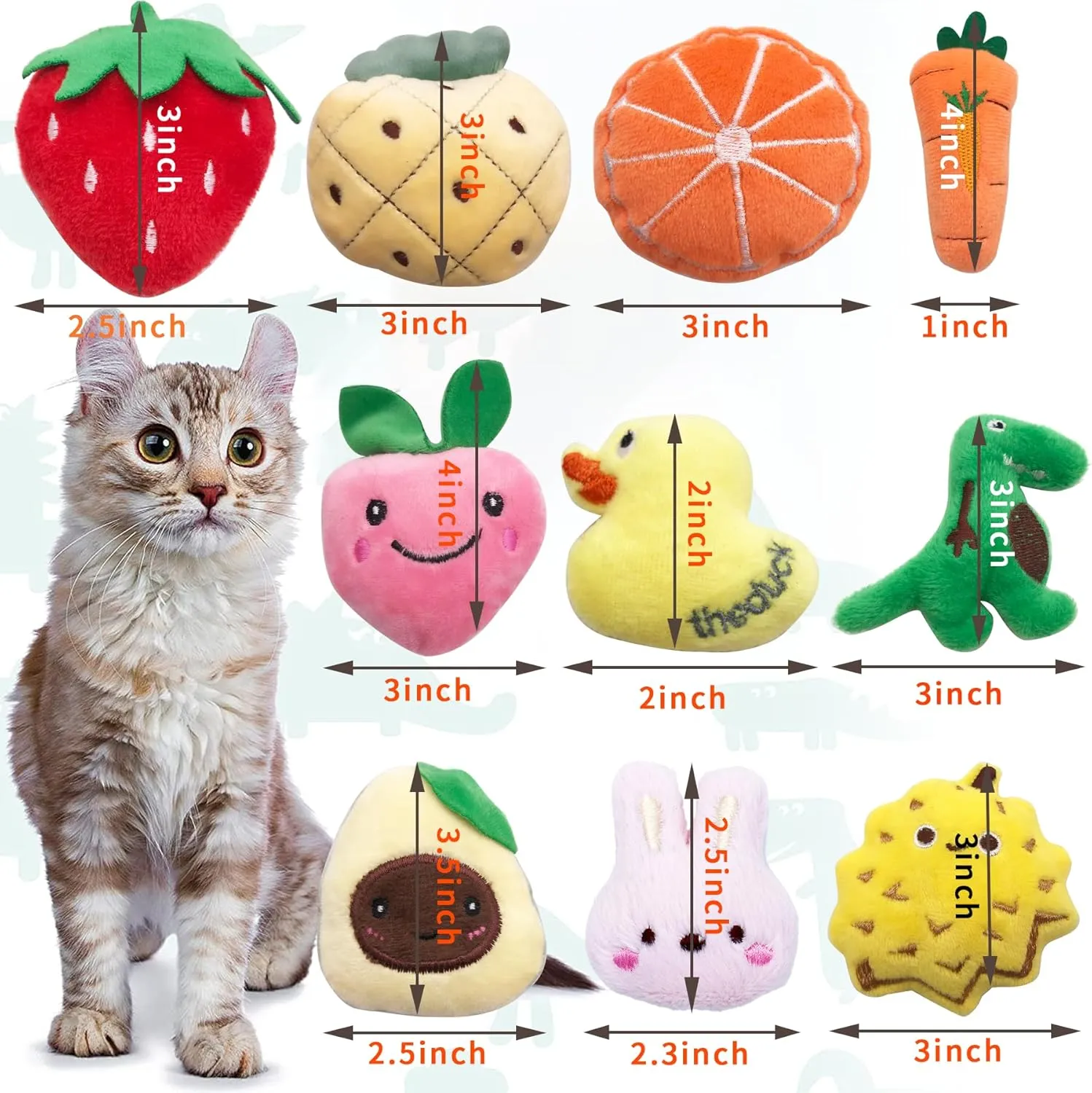 10pcs Cat Catnip Toys for Indoor Cats Interactive Plush Stuffed Kitten Chew Bite Kick Toys Kitty Playing Relieve Stress Cat Lovers Gifts