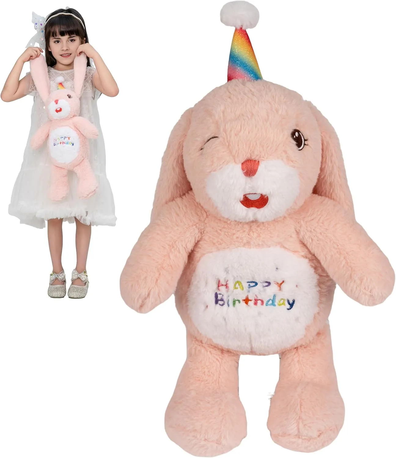 12 Inch Pink Bunny Rabbit Stuffed Animals Happy Birthday Rabbit Soft Pink Rabbit Bunny Plush Toys Stuffed Bunny Plushies Animal Pink Rabbit Plush Doll Animal Toy for Kids & Lovers…