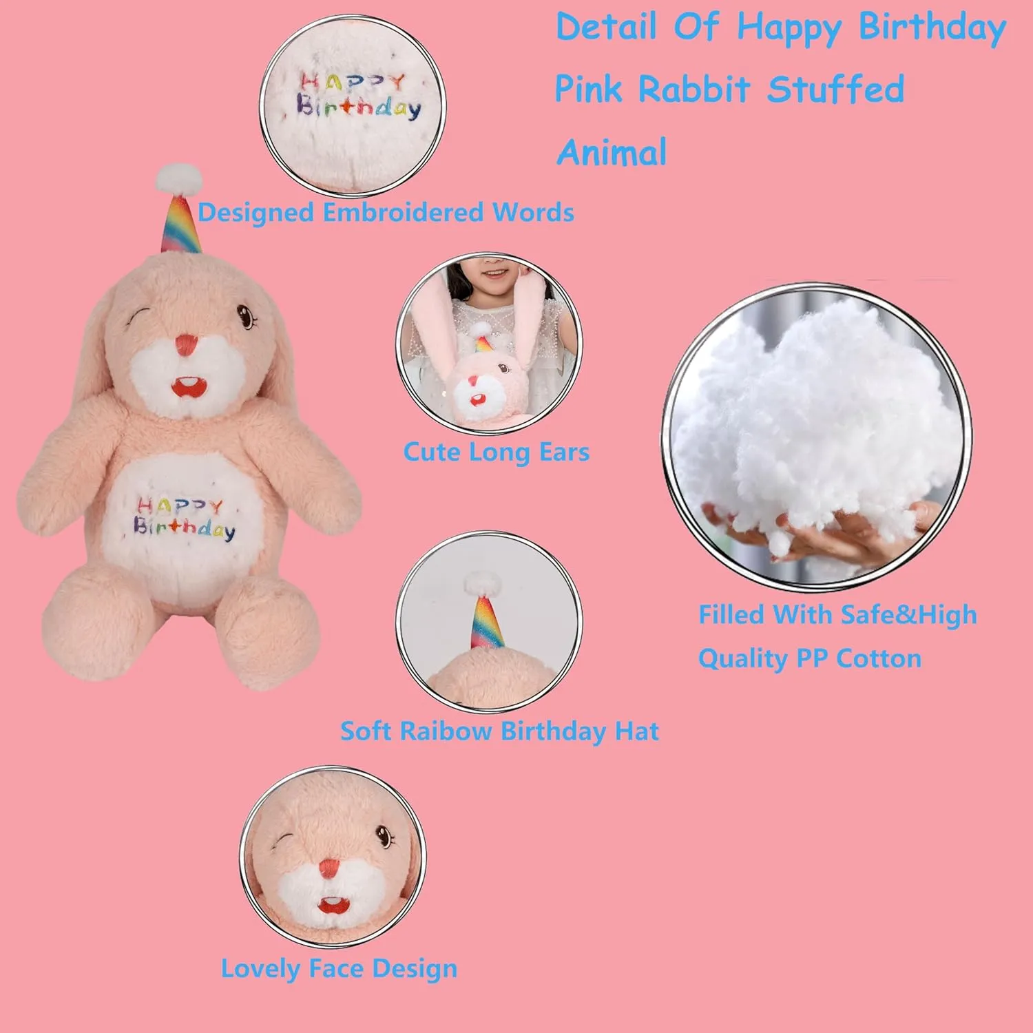 12 Inch Pink Bunny Rabbit Stuffed Animals Happy Birthday Rabbit Soft Pink Rabbit Bunny Plush Toys Stuffed Bunny Plushies Animal Pink Rabbit Plush Doll Animal Toy for Kids & Lovers…