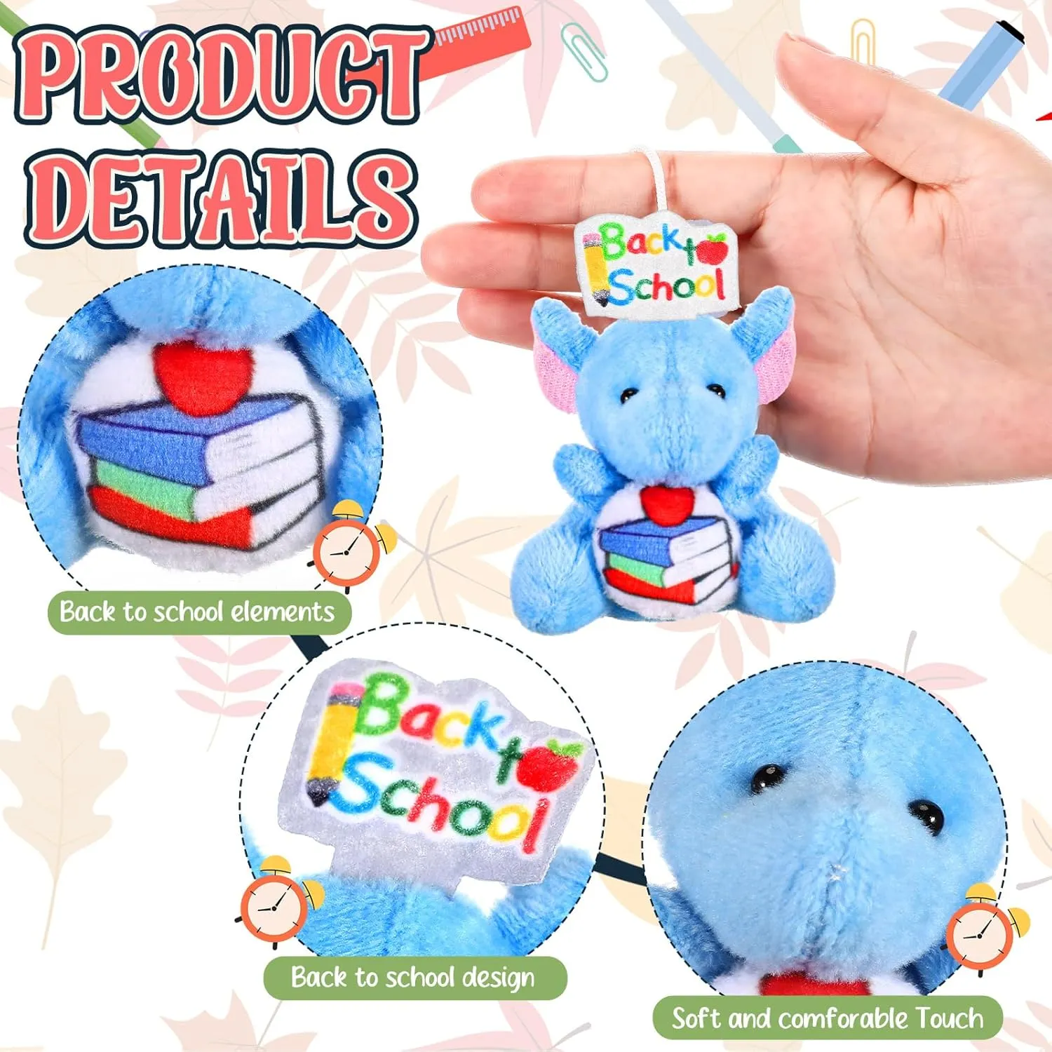 12 Pcs Back to School Small Stuffed Animal Bulk Mini Plush Animal Toys Cute Plushies Keychain Toy for Party Favors Goodie Bag Filler Exchange Gifts Carnival Prizes