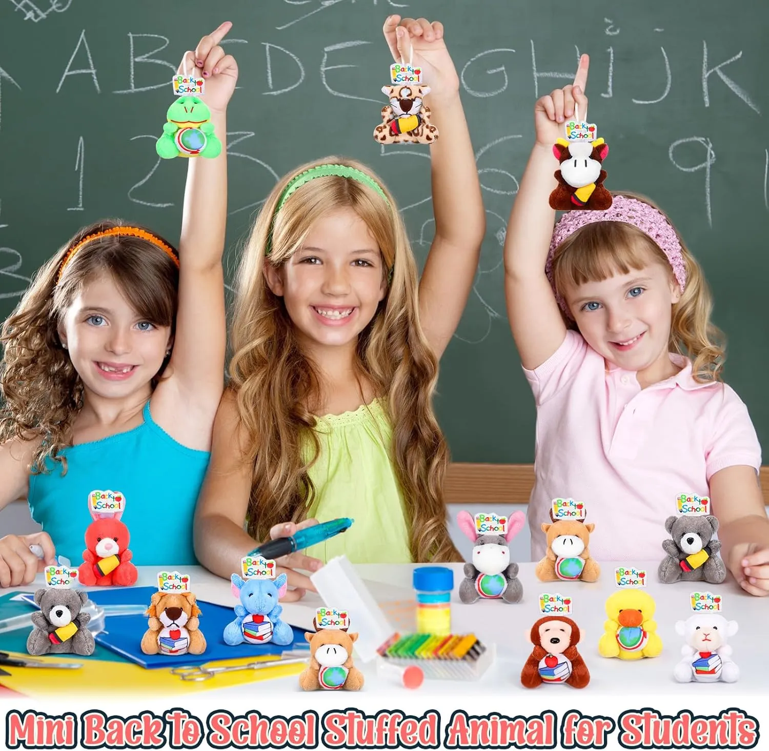 12 Pcs Back to School Small Stuffed Animal Bulk Mini Plush Animal Toys Cute Plushies Keychain Toy for Party Favors Goodie Bag Filler Exchange Gifts Carnival Prizes