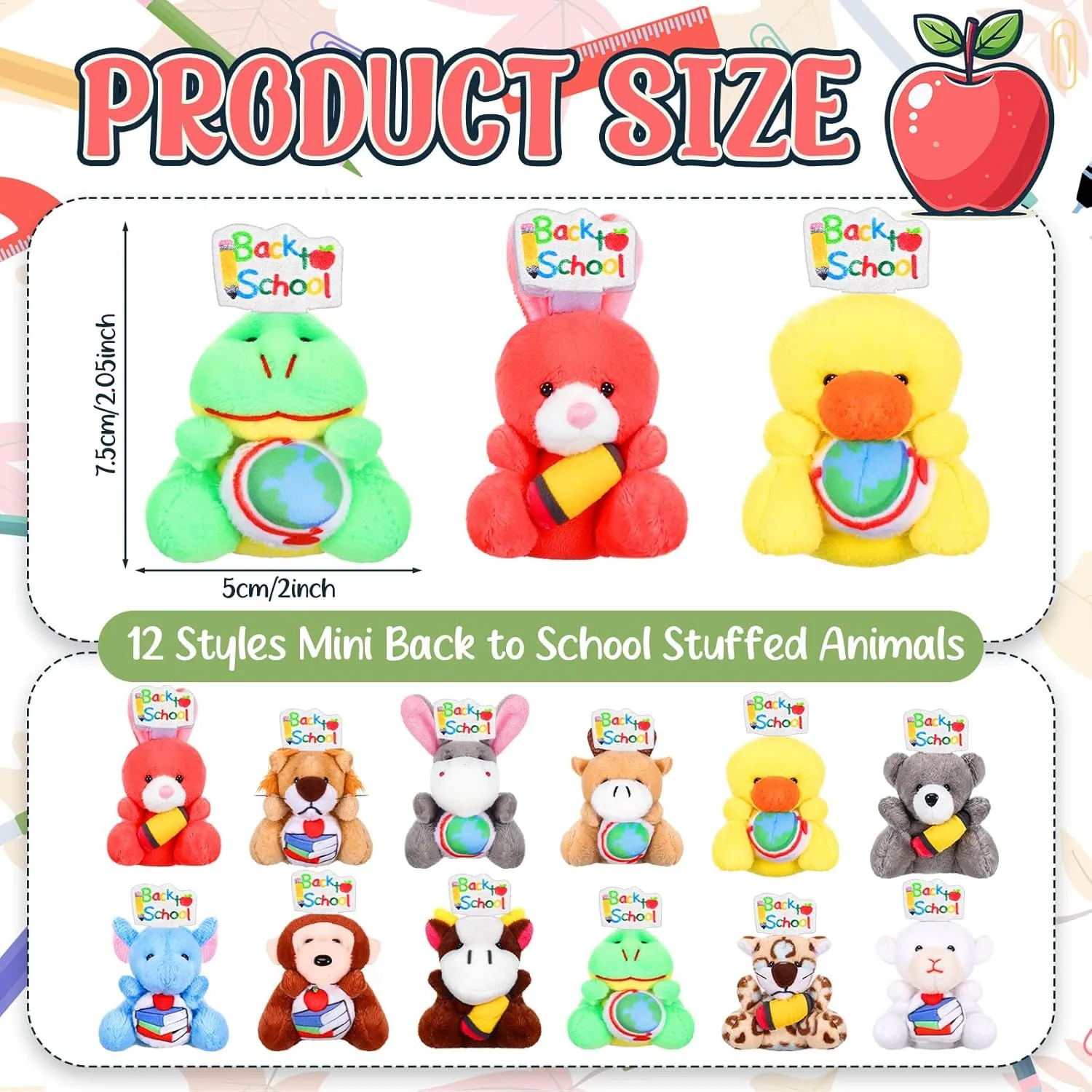 12 Pcs Back to School Small Stuffed Animal Bulk Mini Plush Animal Toys Cute Plushies Keychain Toy for Party Favors Goodie Bag Filler Exchange Gifts Carnival Prizes