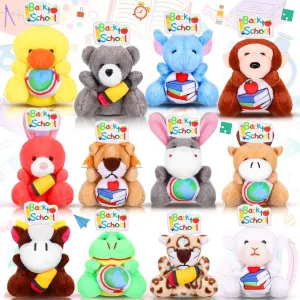 12 Pcs Back to School Small Stuffed Animal Bulk Mini Plush Animal Toys Cute Plushies Keychain Toy for Party Favors Goodie Bag Filler Exchange Gifts Carnival Prizes