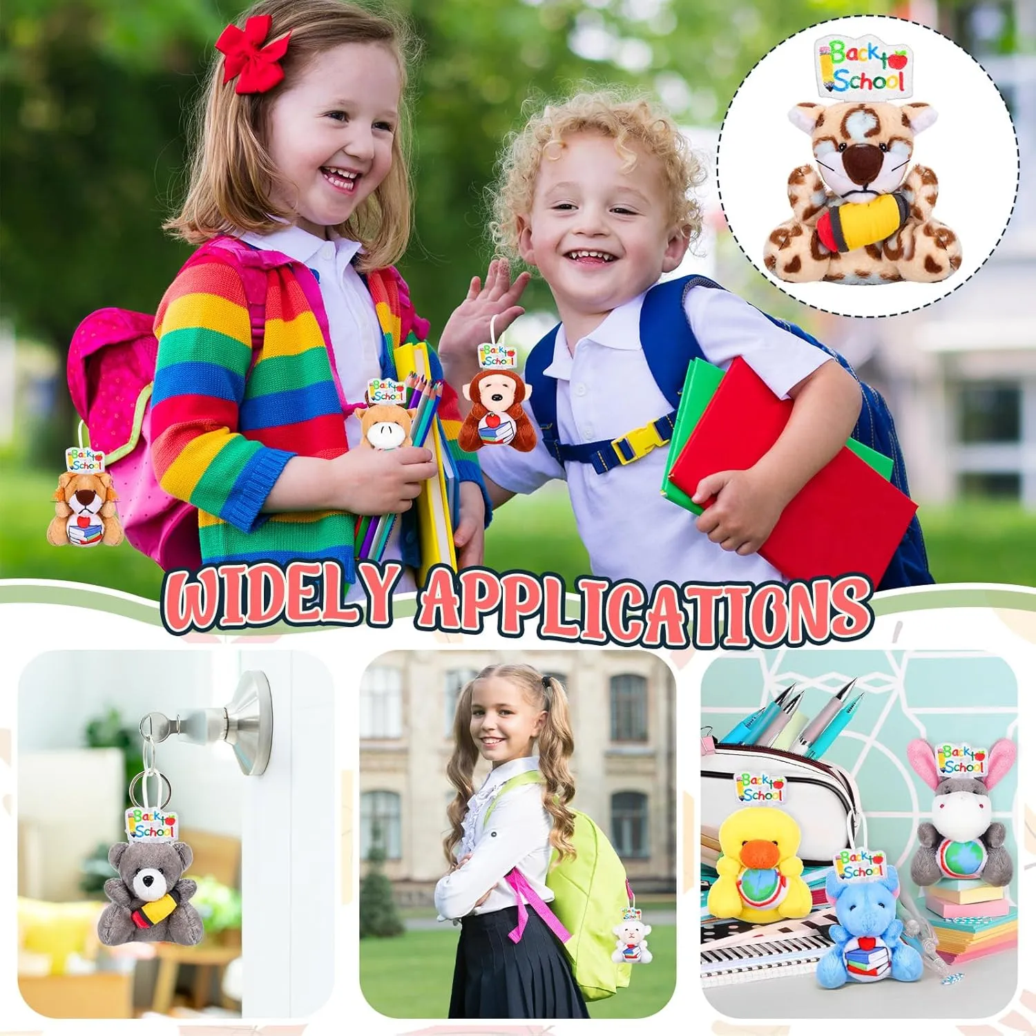 12 Pcs Back to School Small Stuffed Animal Bulk Mini Plush Animal Toys Cute Plushies Keychain Toy for Party Favors Goodie Bag Filler Exchange Gifts Carnival Prizes