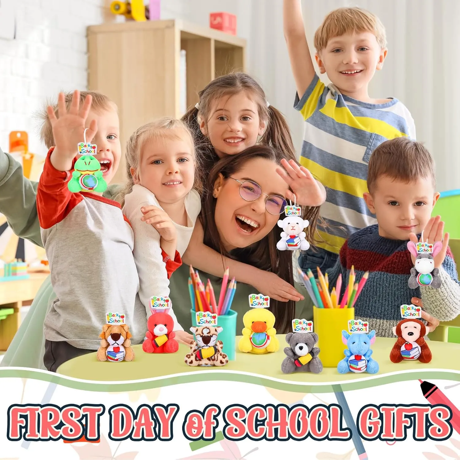 12 Pcs Back to School Small Stuffed Animal Bulk Mini Plush Animal Toys Cute Plushies Keychain Toy for Party Favors Goodie Bag Filler Exchange Gifts Carnival Prizes