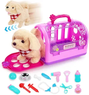 15Pcs Dog Playsets for Kids - Dog Toys with Walking, Barking, Tail Wagging, Puppy Pet Care Playset with Cage, Puppy Toys for 2  Kids, Toddlers, Christmas, Easter, Birthday
