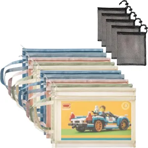 15pcs Mesh Zipper Pouch Storage Bag Clear Zipper Pouch for Organization Double-Layer Nylon Building Block Sets Toy Storage Handle Puzzle for Activity School Office Game(10Pcs A4 5Pcs mesh bag)