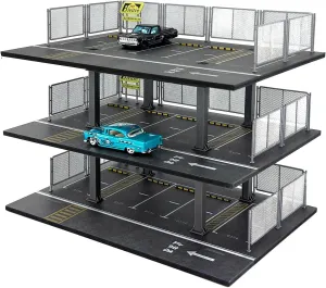 1/64 Scale Die-cast Model Car Display Case Organizer - Parking Garage Dioramas fits Hot Wheels Matchbox with 15 Parking Spaces(Mesh Railing)