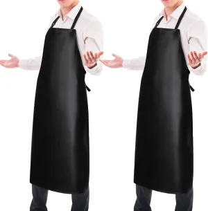2 Pack Waterproof Rubber Vinyl Apron 40 Inch Chef Aprons for Men Heavy Duty Chemical Work Apron Extra Long Grilling Aprons with Adjustable Bib Apron for Dishwashing Lab Butcher Cooking Kitchen Black