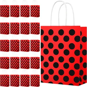 20 Pack Ladybug Party Bags Ladybug Candy Bag with Handle Red Black Polka Dots Bags for Party Wedding Birthday Baby Shower 7.1 x 8.66 in