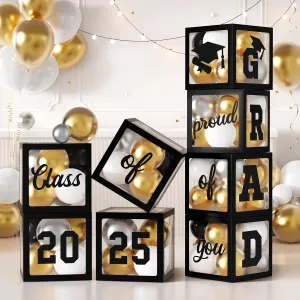 2025 Black Balloon Boxes with Letters GRAD Graduation Party Decoration Black Balloon Boxes for Preschool Kindergarten High School College Grad Party Celebration