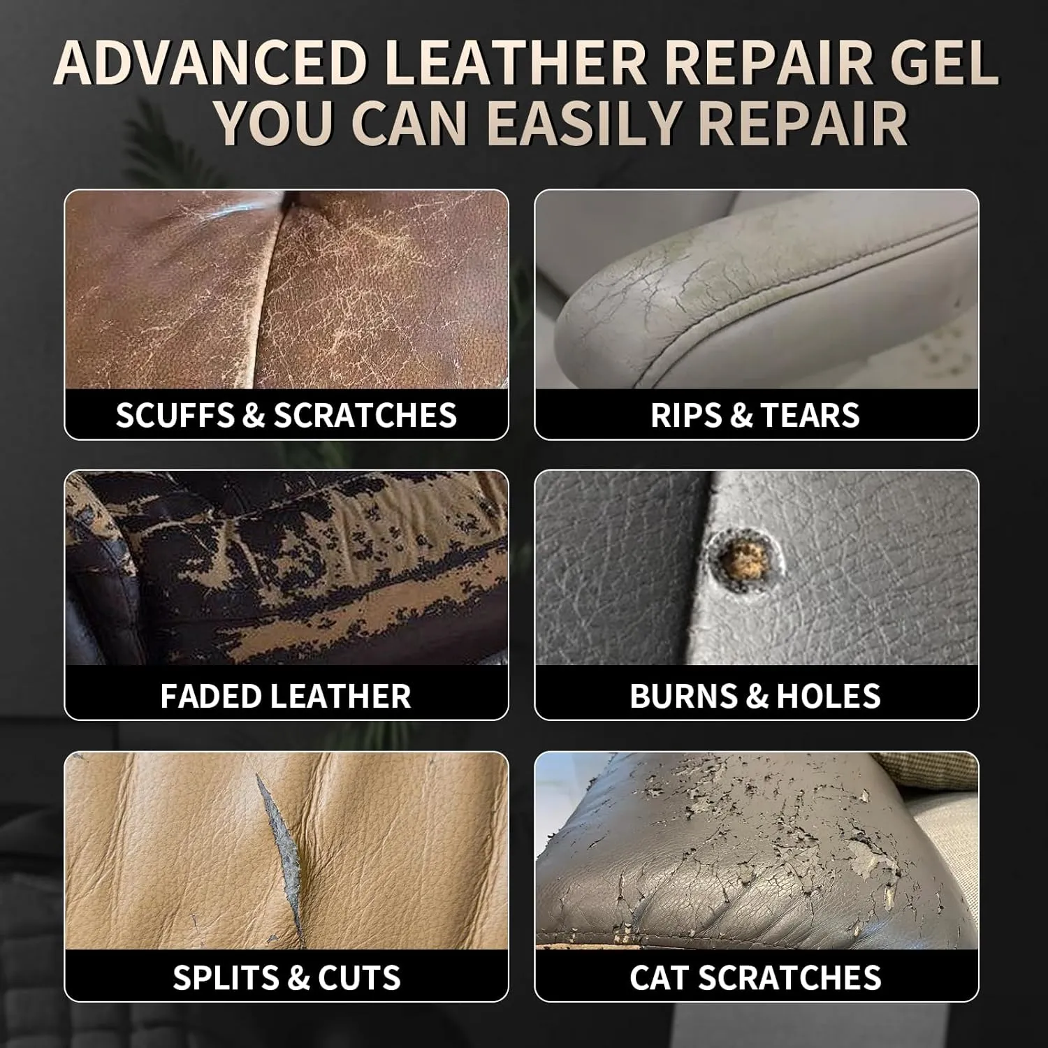 2025 New Advanced Leather Repair Gel, Leather Repair Kit for Car Seat Vinyl Repair Kit, Professional Leather Repair Kit for Car Seat, Multifunctional Couch and Jacket Repair Kit (Black)