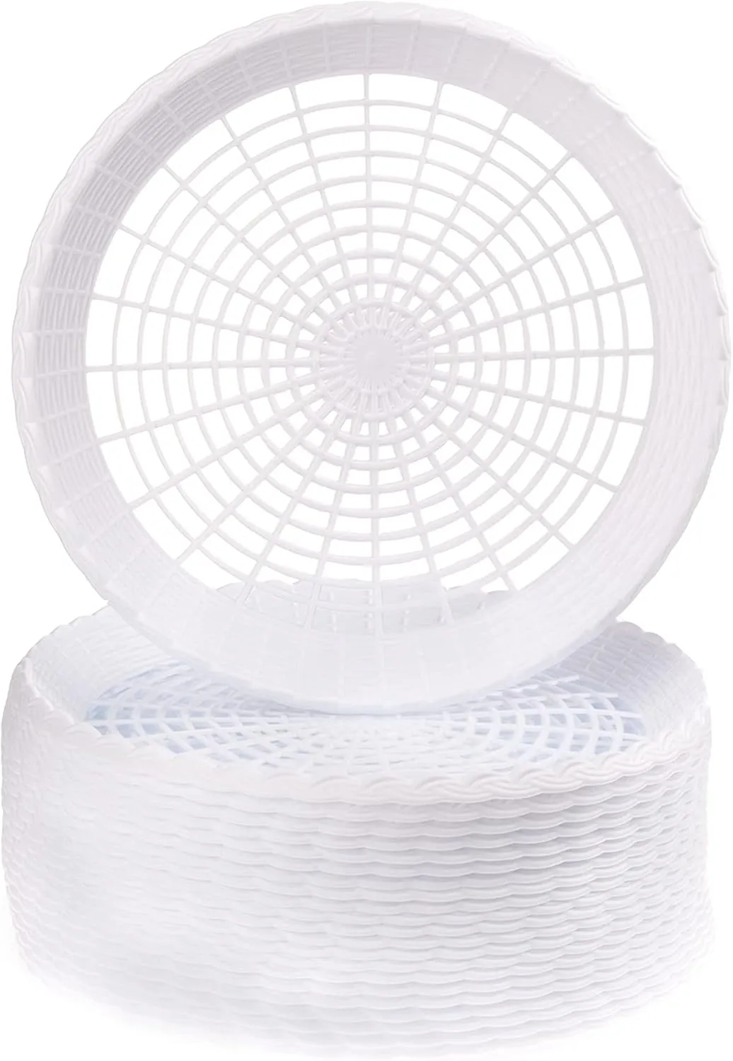 24 Pack Reusable Plastic Paper Plate Holders Heavy Duty Woven Paper Plate Holder (White)