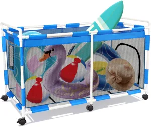 240 Gallon 63" L Extra Large Swimming Pool Storage BinWith zip and hooks, with added crossbar in the middle for stability.,Holder for Noodles, Toys, Floats, Towels,Rolling Storage Organizer Bin（blue)
