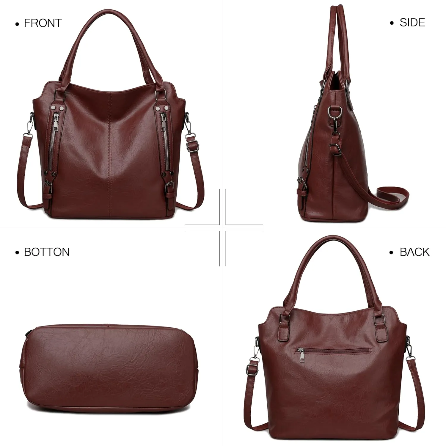2E-youth Purses for Women Large Tote Women's Handbag Set Faux Leather Hobo Crossbody Bag 4pcs