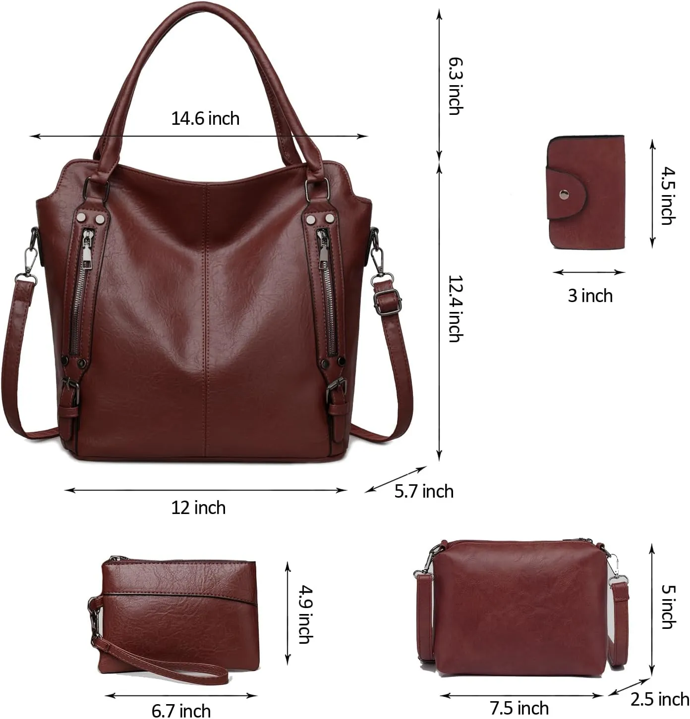 2E-youth Purses for Women Large Tote Women's Handbag Set Faux Leather Hobo Crossbody Bag 4pcs