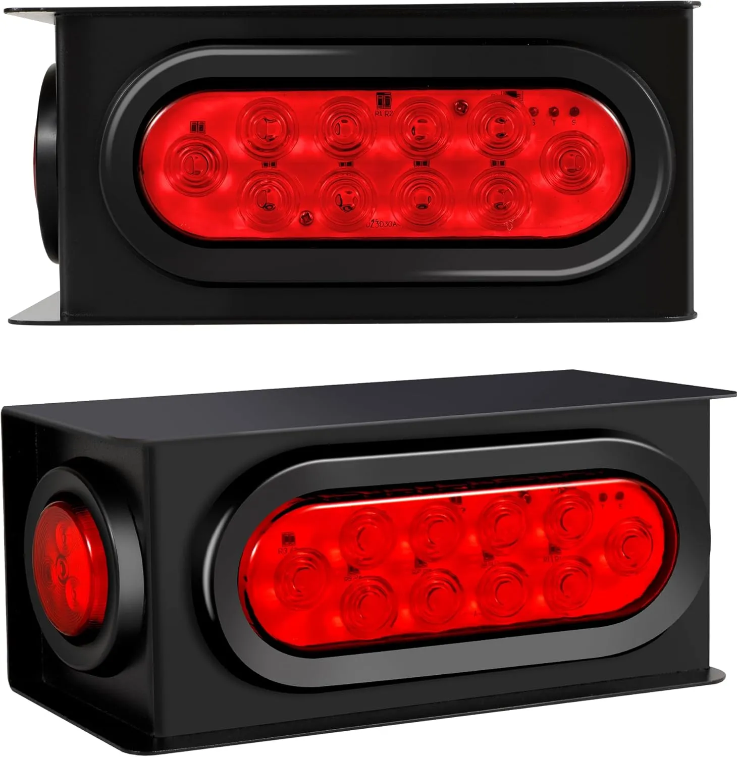 2PCS Steel Trailer Light Box Kit with 6" Oval Red 10-LED Tail Lights, Reverse Lights & 2" Round Red 4-LED Side Marker Lights, Includes Grommets & Wire Connectors