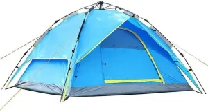 3-4 Person Windproof Family Tent, Portable Waterproof All-Season Tent with Ventilated Mesh Windows - Blue