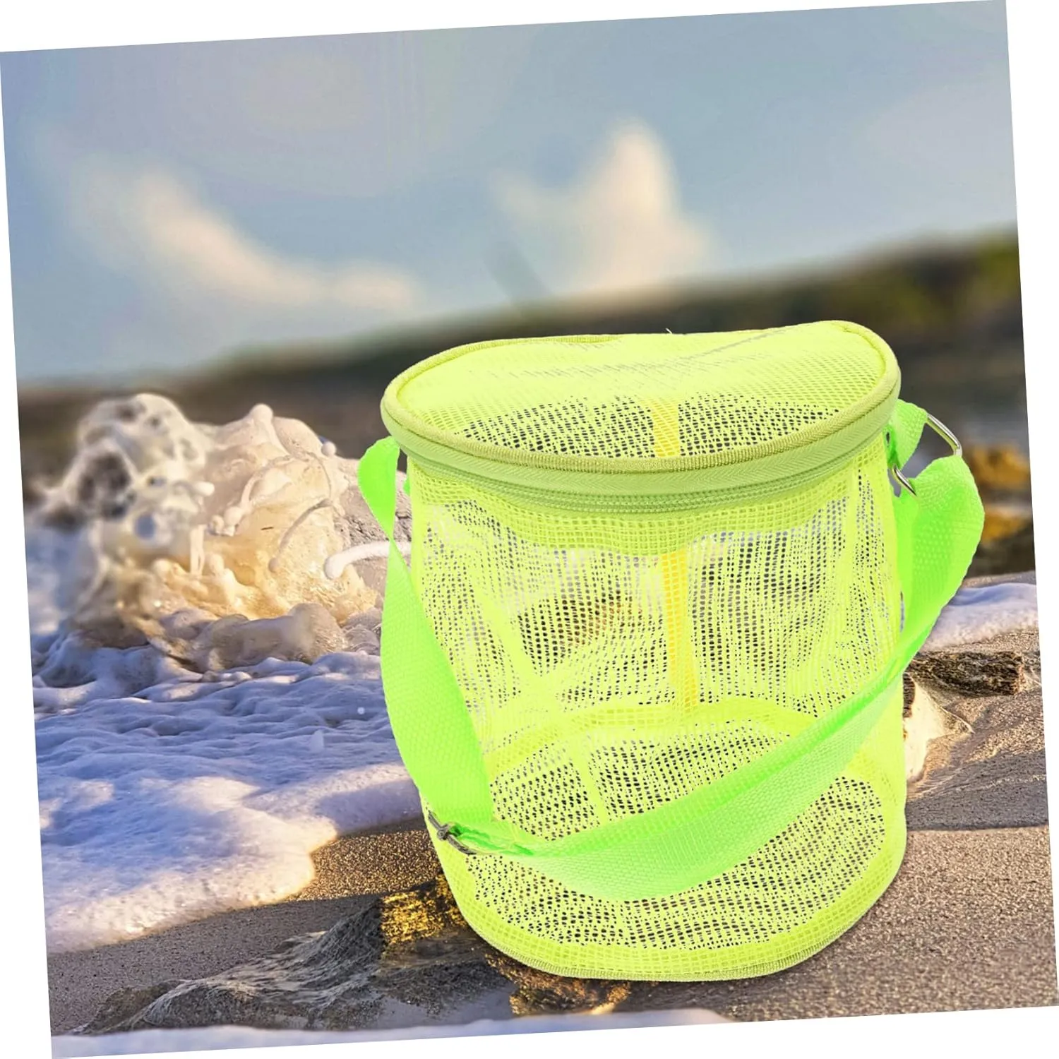 3-Pack Beach Storage Bags - Toddler Beach Toys Cage Mesh Shell Bags for Picking Up Shells, Snacks, Essentials - High Capacity PVC Child Essentials Backpack