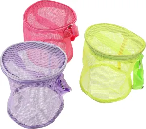 3-Pack Beach Storage Bags - Toddler Beach Toys Cage Mesh Shell Bags for Picking Up Shells, Snacks, Essentials - High Capacity PVC Child Essentials Backpack