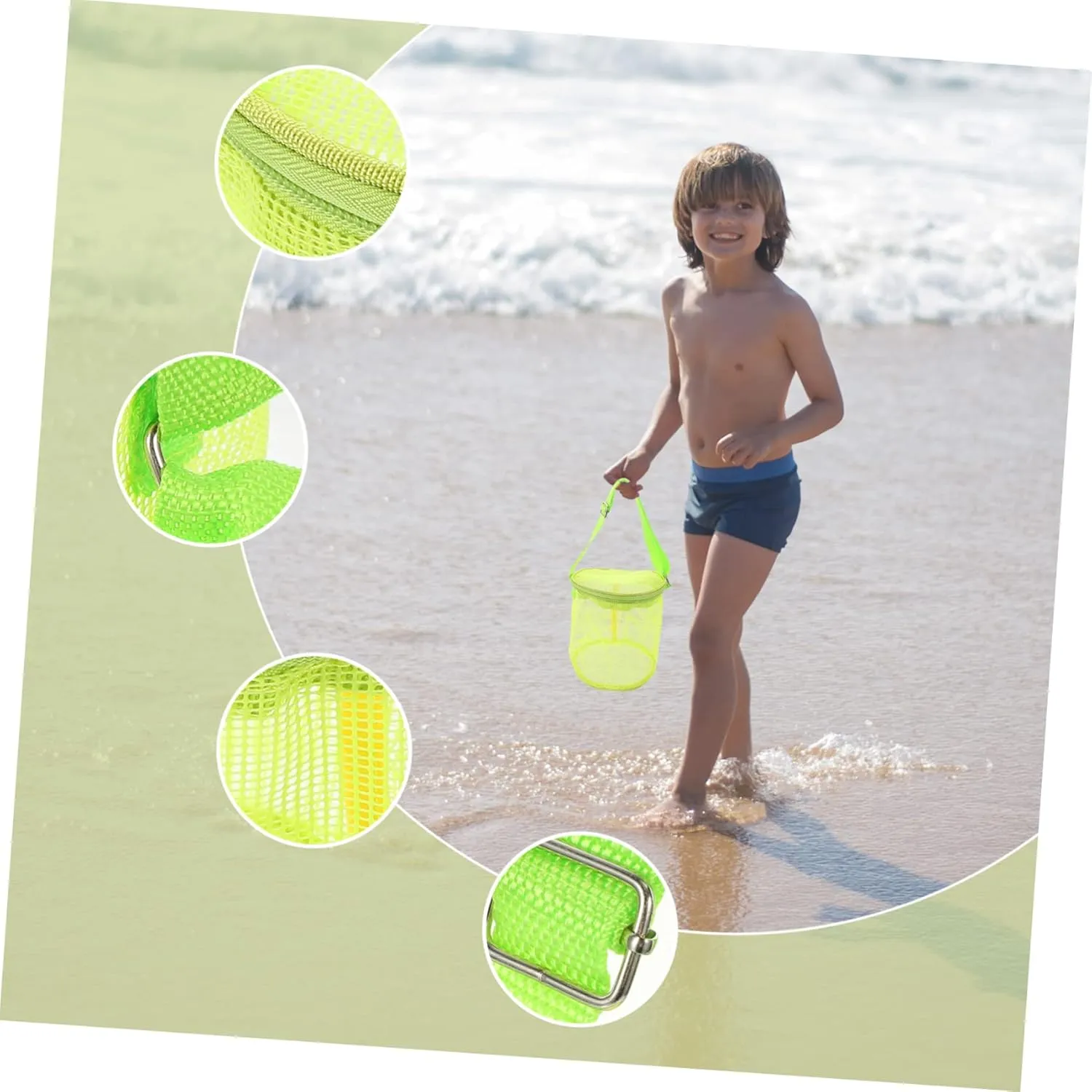 3-Pack Beach Storage Bags - Toddler Beach Toys Cage Mesh Shell Bags for Picking Up Shells, Snacks, Essentials - High Capacity PVC Child Essentials Backpack