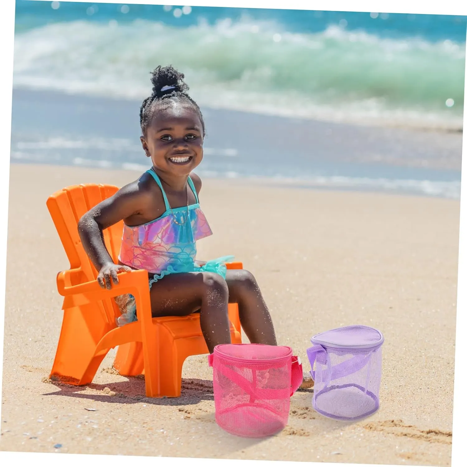 3-Pack Beach Storage Bags - Toddler Beach Toys Cage Mesh Shell Bags for Picking Up Shells, Snacks, Essentials - High Capacity PVC Child Essentials Backpack