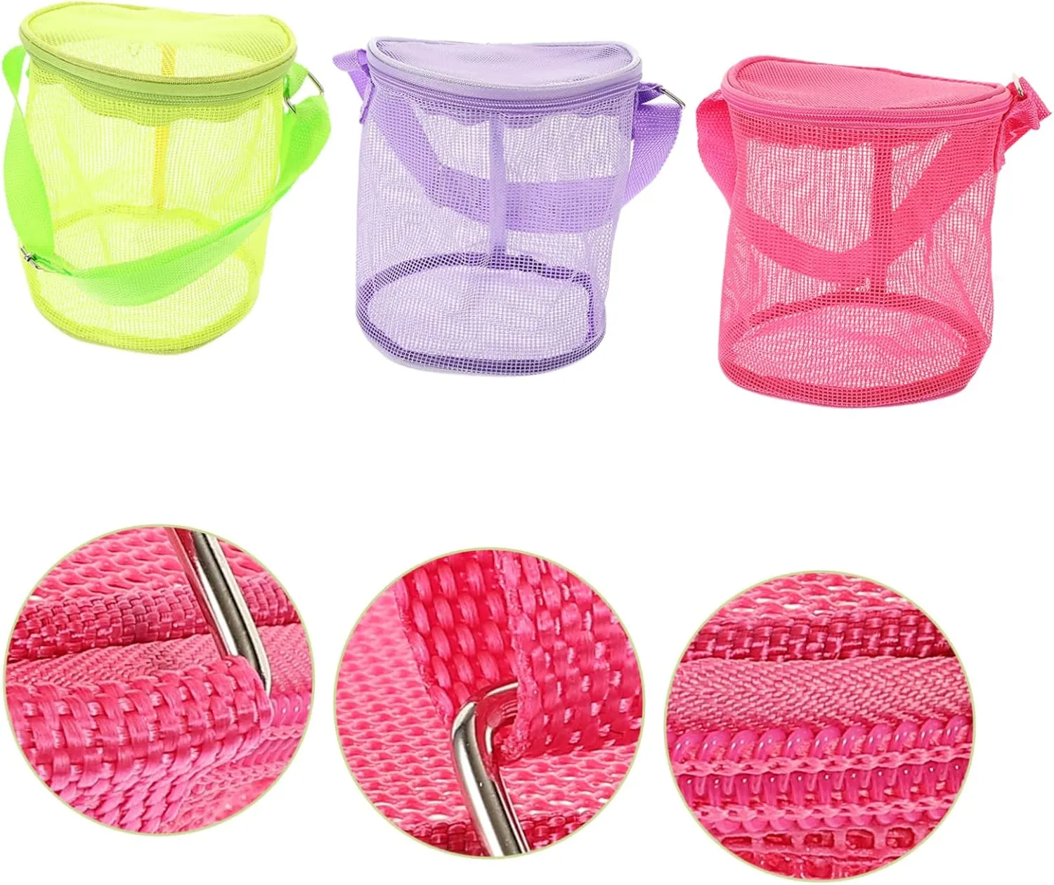 3-Pack Beach Storage Bags - Toddler Beach Toys Cage Mesh Shell Bags for Picking Up Shells, Snacks, Essentials - High Capacity PVC Child Essentials Backpack