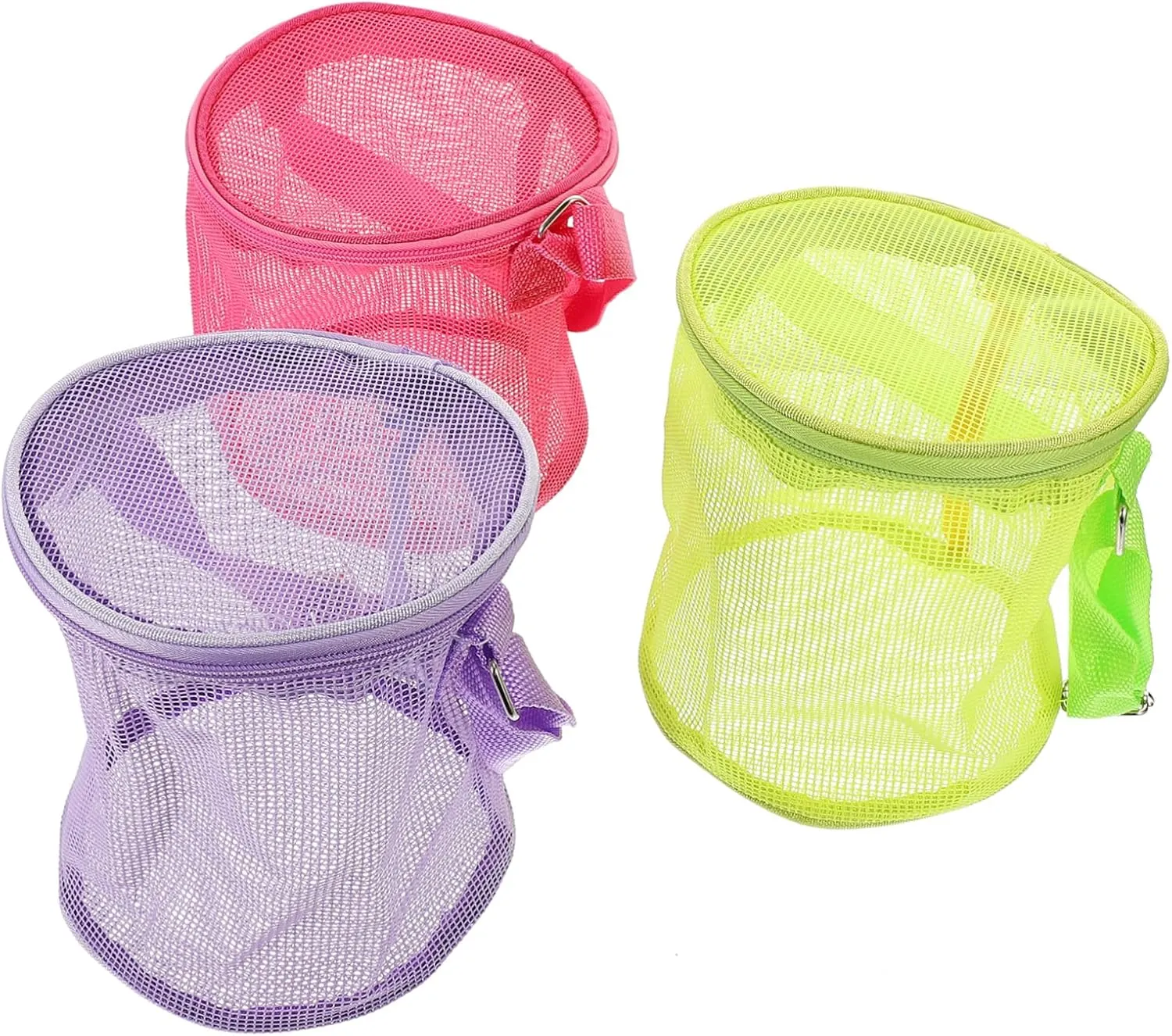 3-Pack Beach Storage Bags - Toddler Beach Toys Cage Mesh Shell Bags for Picking Up Shells, Snacks, Essentials - High Capacity PVC Child Essentials Backpack