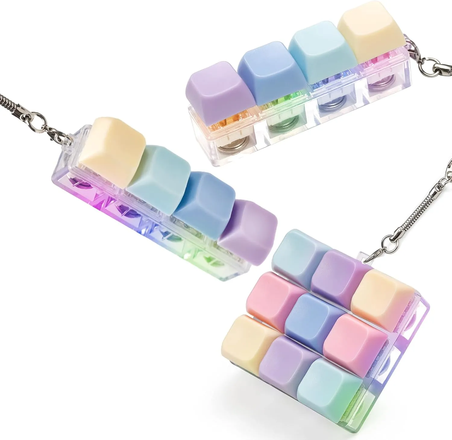 3 Pcs Keyboard Fidget Toy for Adults Fidgets Clicker Toys with LED Lights Keyboard Keychain Stress Relief for Anxiety Decompression (Colorful)
