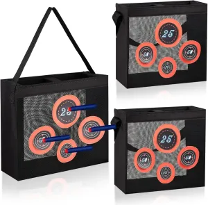 3 Pcs Portable Shooting Practice Target Toy Black Shooting Target Pouch Storage Mesh Bag for Indoors Outdoors Handles Hooks