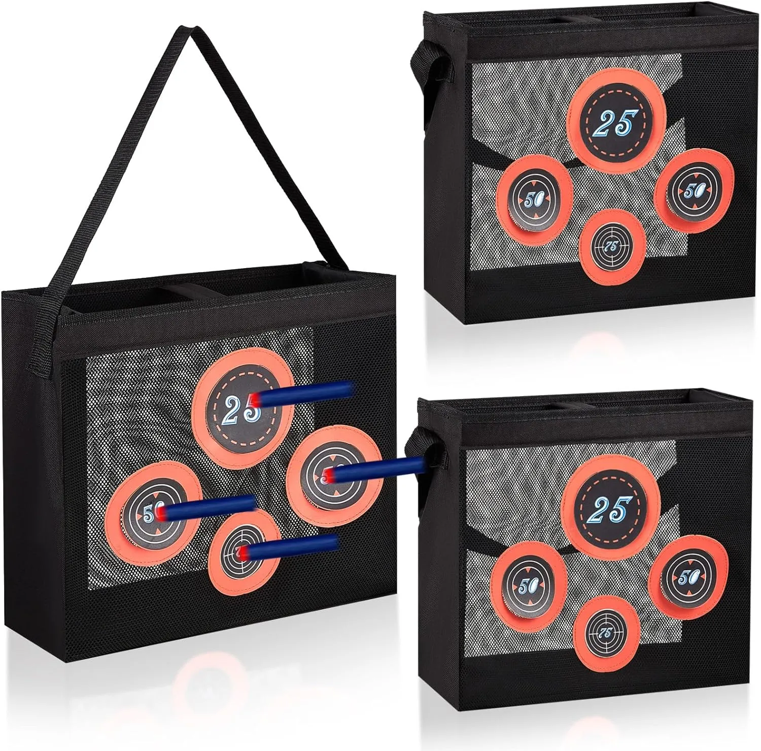 3 Pcs Portable Shooting Practice Target Toy Black Shooting Target Pouch Storage Mesh Bag for Indoors Outdoors Handles Hooks