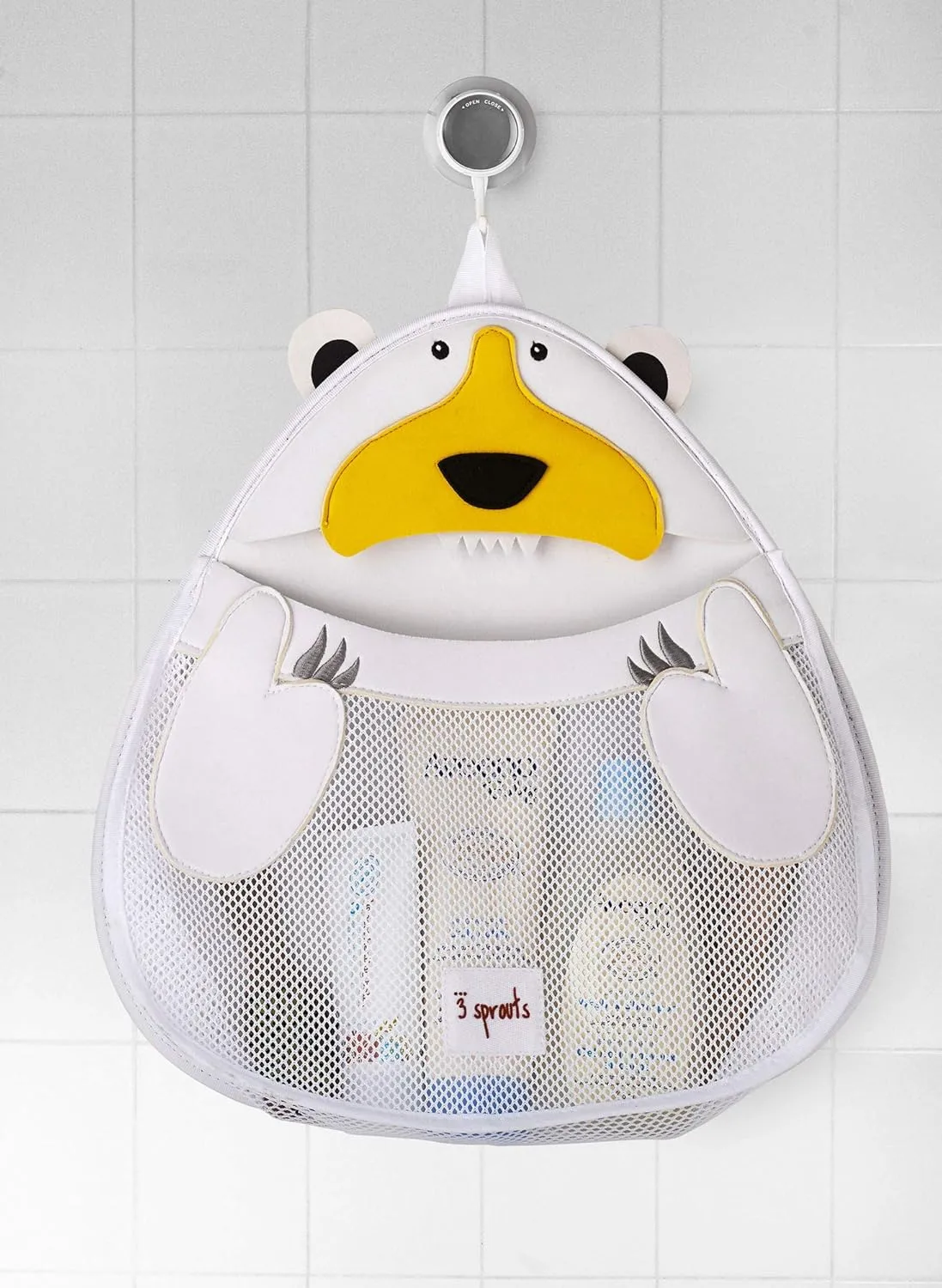 3 Sprouts Hanging Bath Toy Holder for Bathtub - Storage Caddy with Baby Organizer - Shower & Bath Tub Toy Storage Basket, Polar Bear