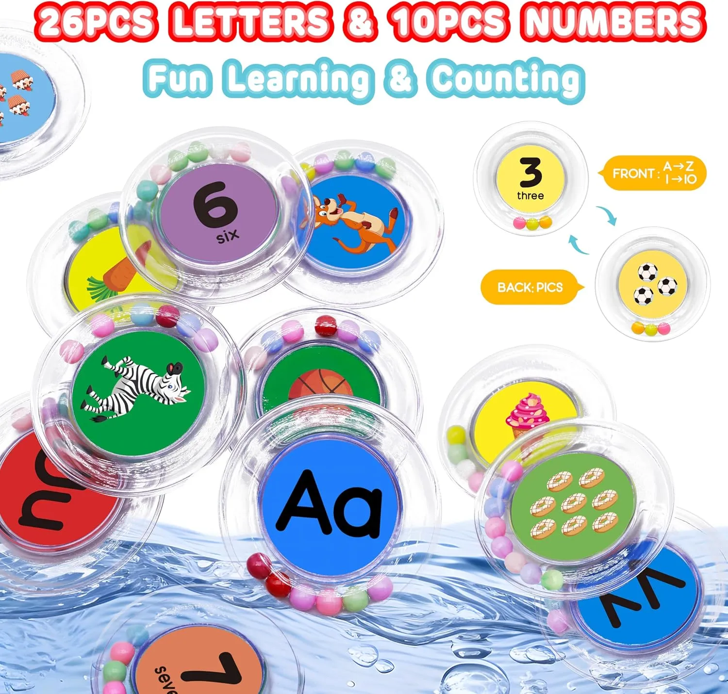 36pcs Letters & Numbers Floating Alphabet Bath Toys Rings - 26 Letters & 10 Numbers Mold Free Bathtub Toys Water Pool Set with Mesh Bag for Kids Babies Toddlers - ABC Learning Educational Gifts