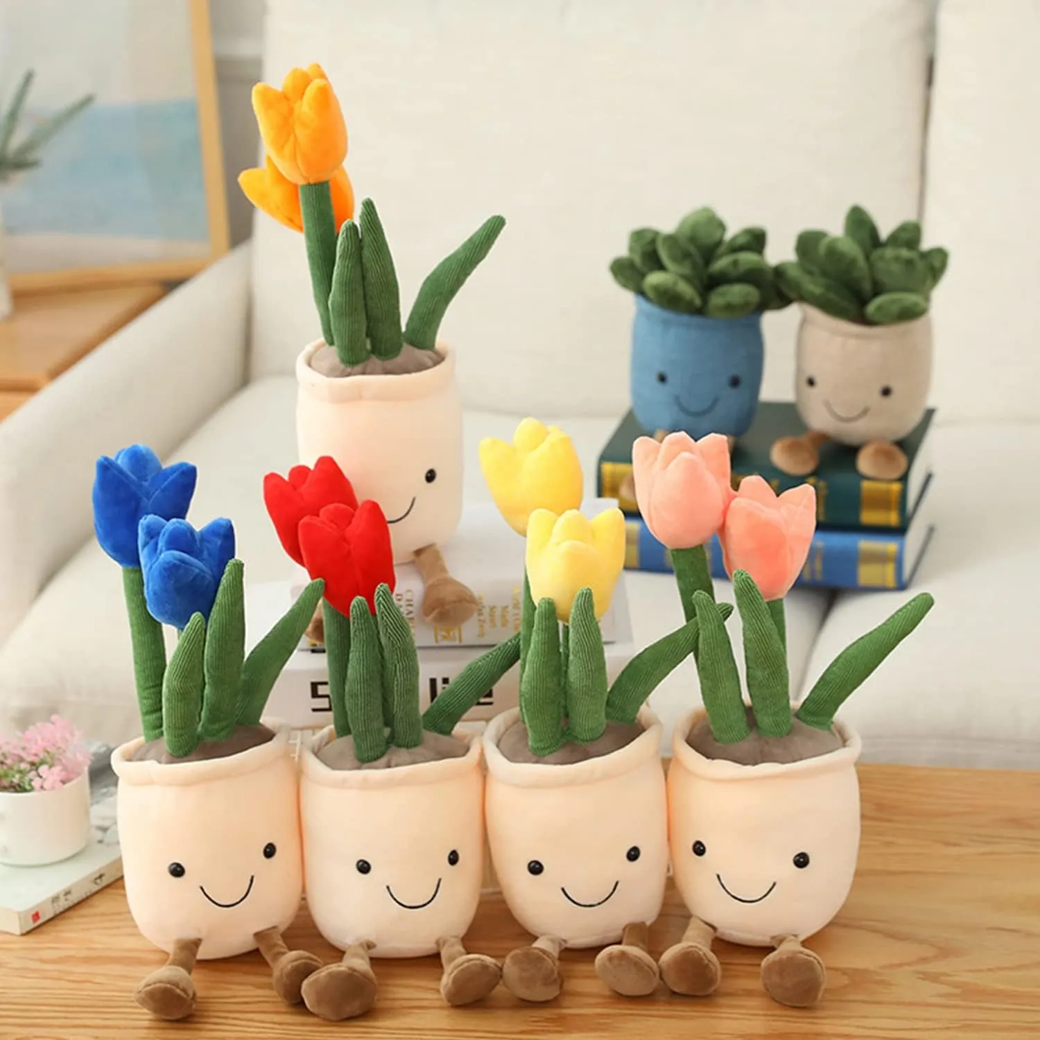 3pcs Tulip Plush Toy, Cute Tulip Plushies, Stuffed Potted Plants Plush Doll, Soft Plush Succulent Gifts for Kids Boys (Red Orange Pink)