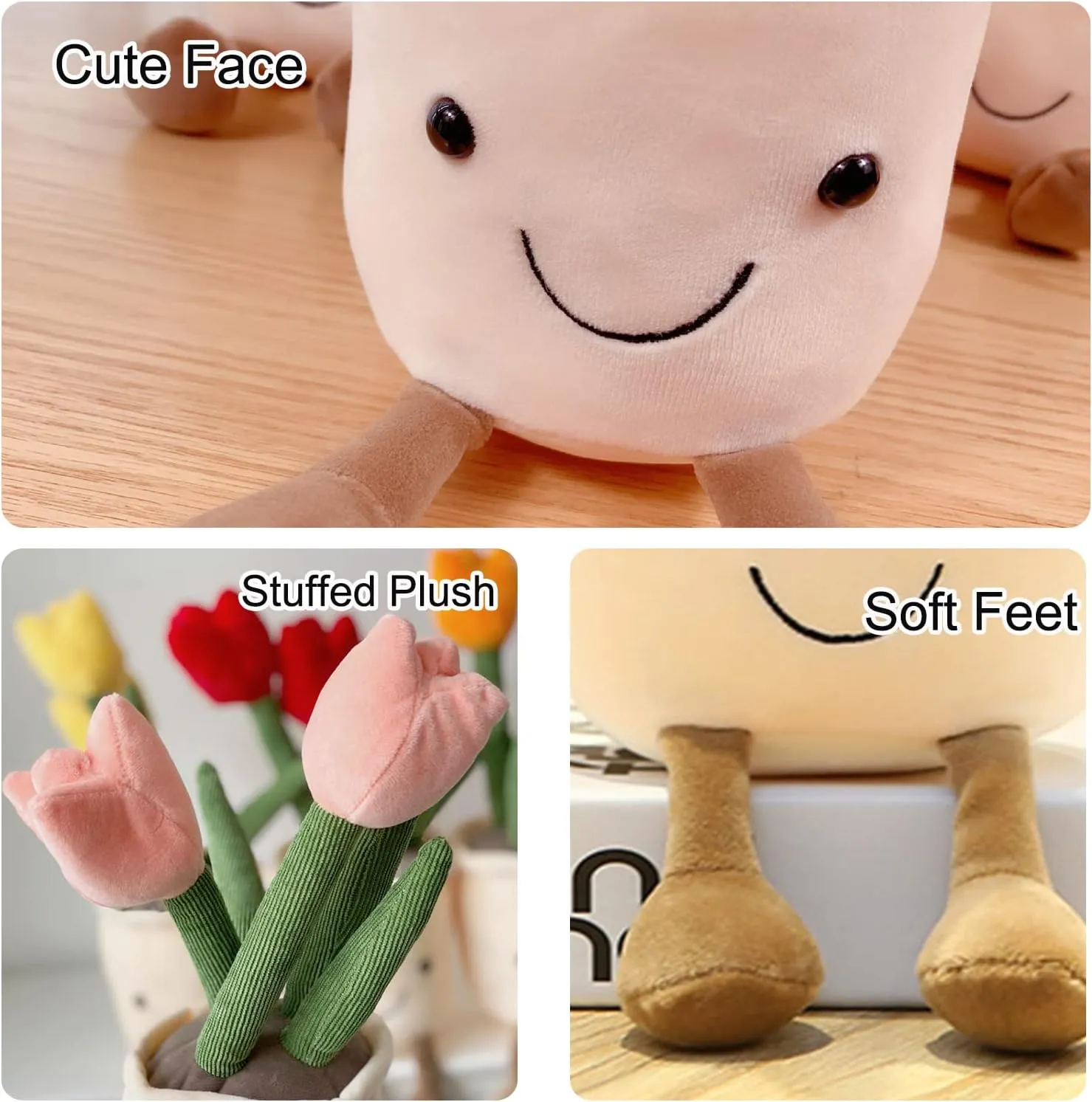 3pcs Tulip Plush Toy, Cute Tulip Plushies, Stuffed Potted Plants Plush Doll, Soft Plush Succulent Gifts for Kids Boys (Red Orange Pink)
