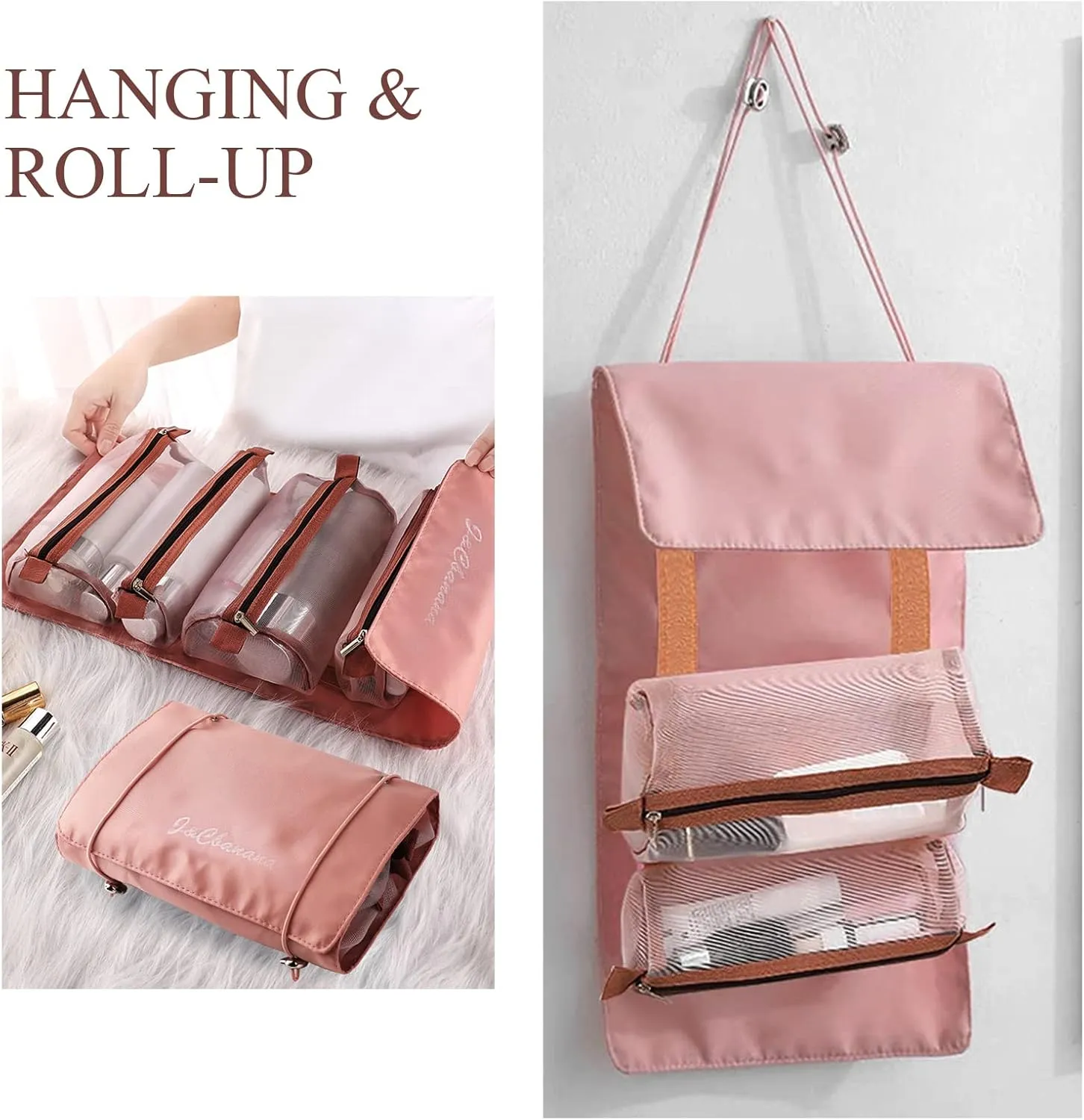 4 In 1 Detachable Toiletry Bag Hanging Roll-Up Makeup Bag Large Capacity Travel Wash Bag Mesh Cosmetic Bag Portable Foldable Toiletry Bag Waterproof Cosmetic Organizer Bag For Travel Daily