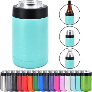 4-in-1 Stainless Steel 12 oz Double Wall Vacuum Insulated Can or Bottle Cooler Keeps Beverage Cold for Hours - Also Fits 16 oz Cans - Powder Coated Teal - Clear Water Home Goods