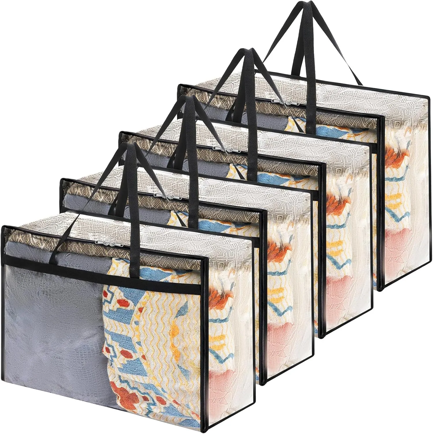 4 Pack Blanket Storage Bags, 75l Extra Large XL Clear Storage Bag with Zipper, Zippered Storage Bags for Blankets, Quilts, Clothes, Comforter, Bedding and Pillows