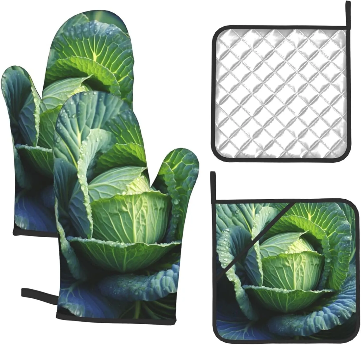 4 pcs Oven Mitts and Pot Holders Set Bright Cabbage Oven Mitt Heat Resistant Oven Gloves for Cooking Non-Slip Hot Pads Washable Cooking Gloves for Baking BBQ Microwave