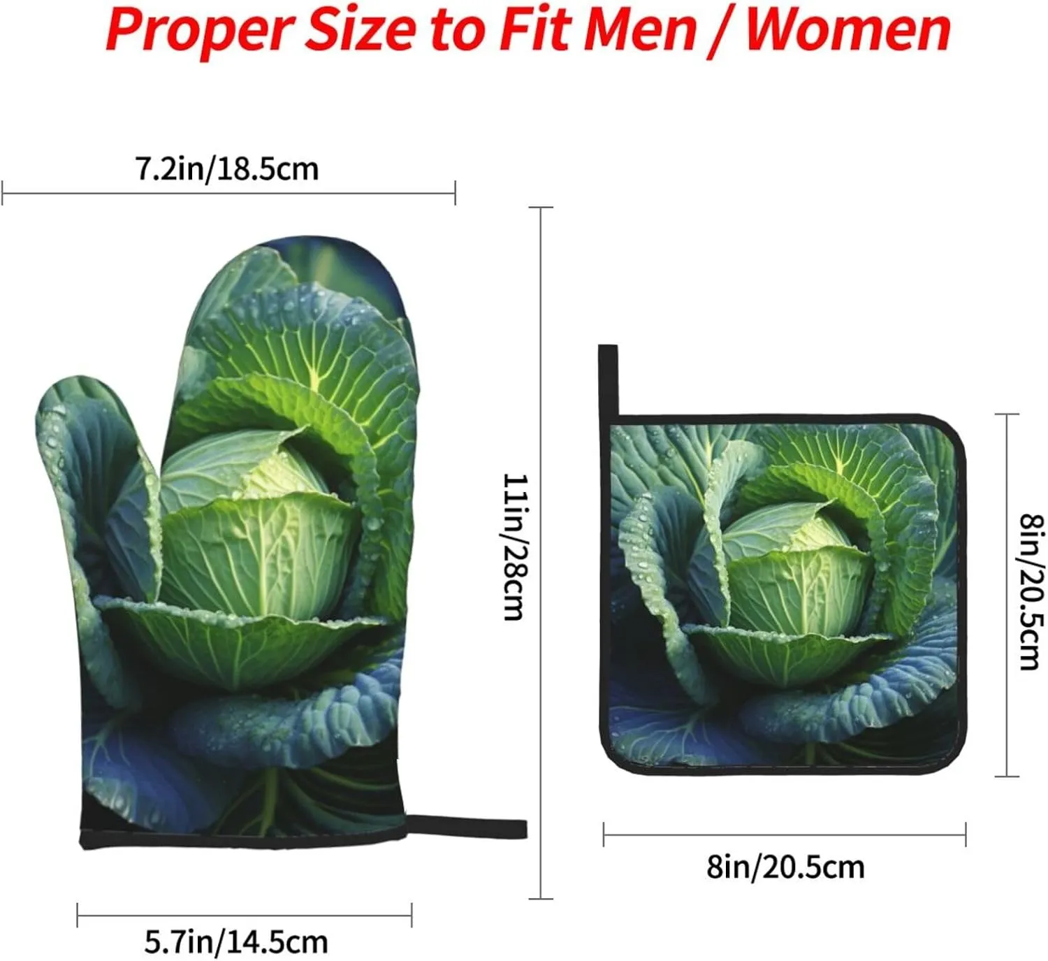 4 pcs Oven Mitts and Pot Holders Set Bright Cabbage Oven Mitt Heat Resistant Oven Gloves for Cooking Non-Slip Hot Pads Washable Cooking Gloves for Baking BBQ Microwave