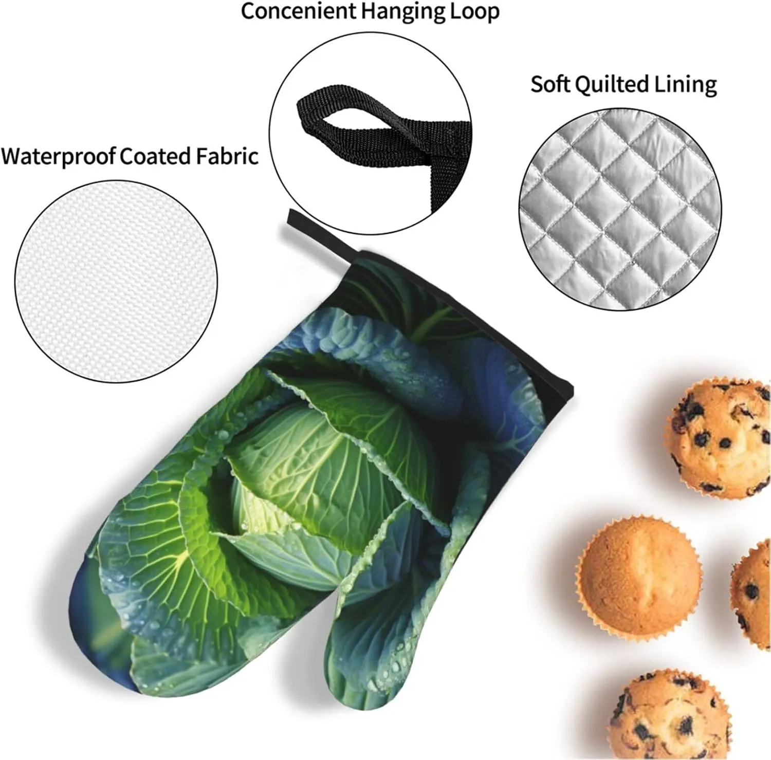 4 pcs Oven Mitts and Pot Holders Set Bright Cabbage Oven Mitt Heat Resistant Oven Gloves for Cooking Non-Slip Hot Pads Washable Cooking Gloves for Baking BBQ Microwave