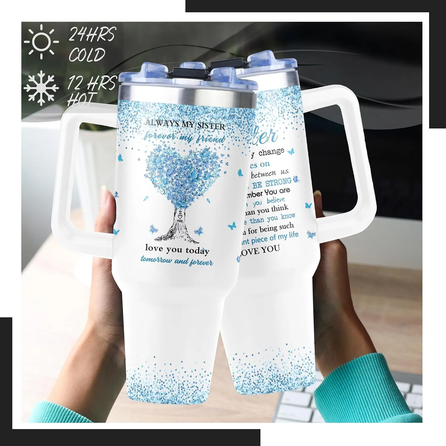 40 oz Tumbler with Handle and Straw, Sis Tumbler, Birthday Gifts for Sisters, Sister Birthday, Sisters Gifts from Brothers, Gift for Sister, Soul Sis Gift for Women
