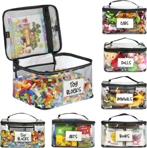 6-Pack Extra Large Toy Storage Bags with Zippers & Labels, Reusable Clear TPU Waterproof Organizer for Kids Toys, Building Blocks, Puzzles, Dolls, Board Games - Durable, BPA-Free, Travel-Friendly