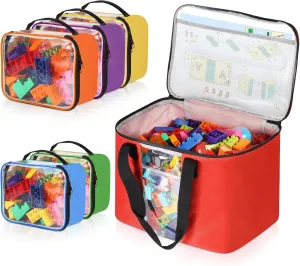 6 PCS Toys Storage Bag, Magnetic Tiles Storage Bag,3 Sizes Multifunction Toy Storage Organizer Bag, Travel Bag Case with Visible Top for Magnet Building Tiles, Board Games, Building Blocks,Toys