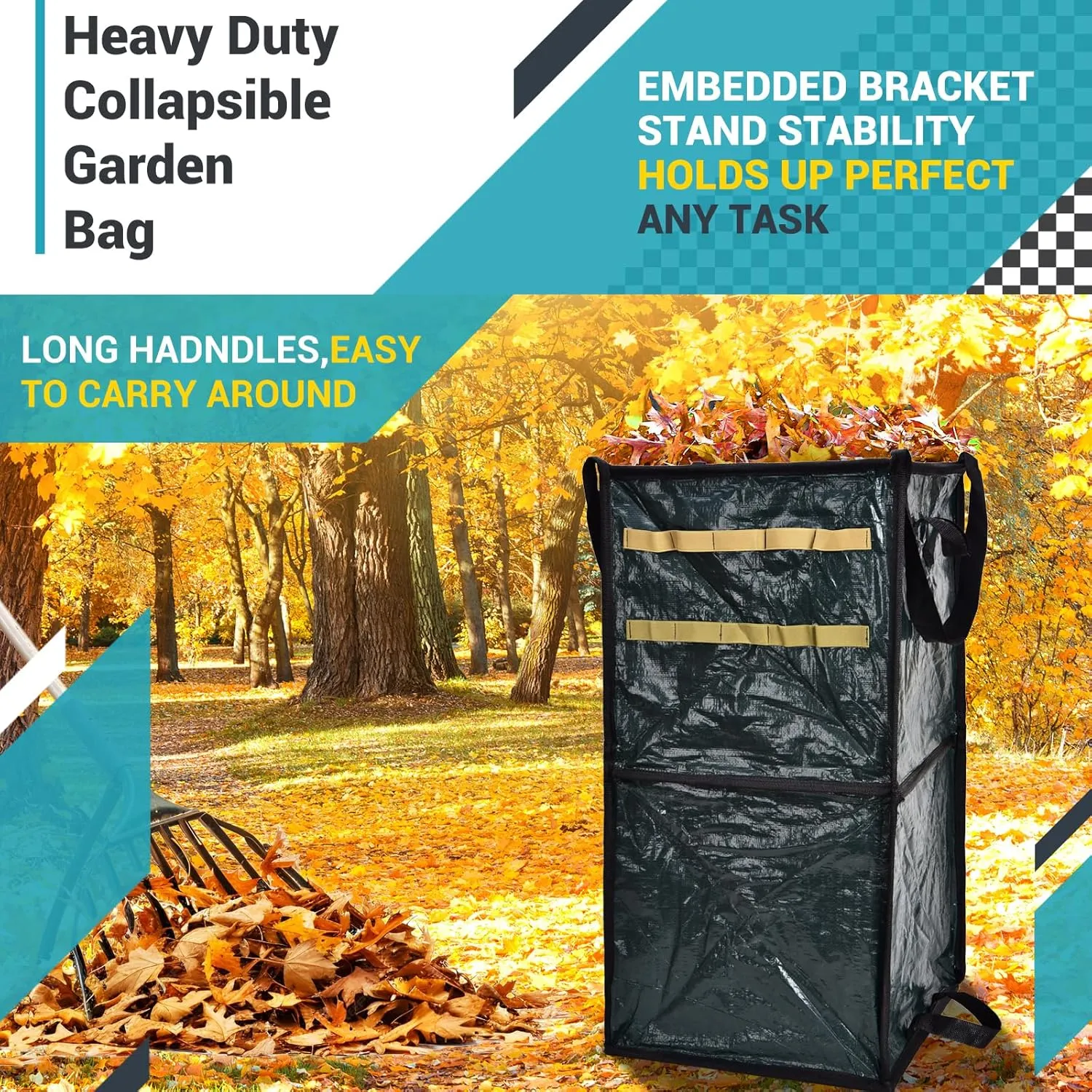 65 gal Collapsible Garden Bags Trash Can leaf bags embedded rods each edge Storage Pocket, Reusable yard waste bag for outdoor Trash Can party camping,Green Culture Campers Gardeners Choice
