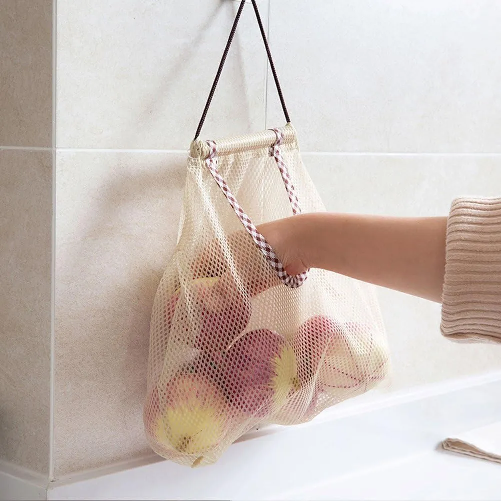 6pcs Reusable Hanging Storage Mesh Bags - Hatisan Durable & Strong Fruit and Vegetable Mesh Bags/Pulling resistance Storage Tote Bags for Garlics, Potatoes, Onions or Garbage Bag-Clear